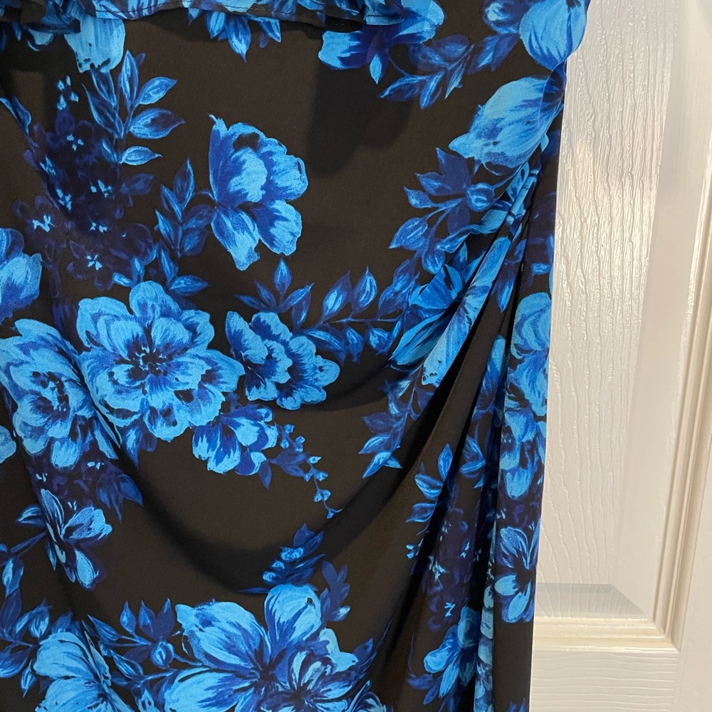 Connected Apparel Blue Flutter Sleeve Sheath Dress - Picture 2 of 6